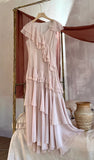 V-Neck Chiffon Pleated Sleeveless Back Zippered Long Prom Dress Beautiful Party Dress HZ1024