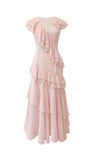 V-Neck Chiffon Pleated Sleeveless Back Zippered Long Prom Dress Beautiful Party Dress HZ1024