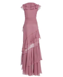 V-Neck Chiffon Pleated Sleeveless Back Zippered Long Prom Dress Beautiful Party Dress HZ1024