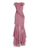 V-Neck Chiffon Pleated Sleeveless Back Zippered Long Prom Dress Beautiful Party Dress HZ1024