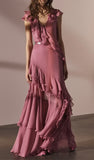 V-Neck Chiffon Pleated Sleeveless Back Zippered Long Prom Dress Beautiful Party Dress HZ1024
