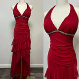 A-line Halter V Neck Chiffon Backless Prom Dress,Bridesmaid Dress With Ankle Length HZ1024