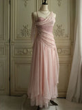 Prom Dresses Under $180||Lovely Pink ??Chiffon Prom Dress Princess Pearls Spaghetti Straps Evening Dresses HZ1024