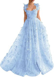 Green A-Line Tulle Spaghetti Straps 3D Butterfly Long Prom Dress Sweet Adult Graduation Prom Dress HZ1024