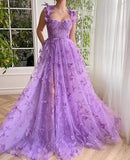 Green A-Line Tulle Spaghetti Straps 3D Butterfly Long Prom Dress Sweet Adult Graduation Prom Dress HZ1024