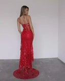 Mermaid Spaghetti Straps Tulle Lace Long Prom Dress Sexy Birthday Dress HZ1024