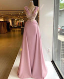 V-neck Fitted Satin Lace Long Prom Dress HZ1024