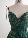 Green A-line Spaghetti Strap Satin Long Prom Dress Sweetheart Neckline Retro Bridesmaid Dress Dress HZ1024