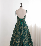 Green A-line Spaghetti Strap Satin Long Prom Dress Sweetheart Neckline Retro Bridesmaid Dress Dress HZ1024