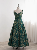 Green A-line Spaghetti Strap Satin Long Prom Dress Sweetheart Neckline Retro Bridesmaid Dress Dress HZ1024