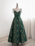 Green A-line Spaghetti Strap Satin Long Prom Dress Sweetheart Neckline Retro Bridesmaid Dress Dress HZ1024