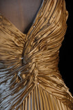 A-line Spaghetti Straps Satin Beaded Long Prom Dress V-neck Retro Evening Dress HZ1024
