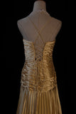 A-line Spaghetti Straps Satin Beaded Long Prom Dress V-neck Retro Evening Dress HZ1024
