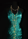 Mermaid Halter Satin Beaded Long Prom Dress Retro V-neck Rhinestone Evening Gown HZ1024