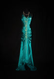 Mermaid Halter Satin Beaded Long Prom Dress Retro V-neck Rhinestone Evening Gown HZ1024