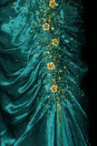 Mermaid Halter Satin Beaded Long Prom Dress Retro V-neck Rhinestone Evening Gown HZ1024