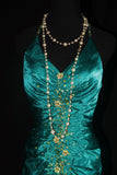 Mermaid Halter Satin Beaded Long Prom Dress Retro V-neck Rhinestone Evening Gown HZ1024