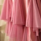 A-line Pink Spaghetti Strap Satin Applique Retro Prom Dress Birthday Party Dress HZ1024