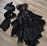 A-line Pink Spaghetti Strap Satin Applique Retro Prom Dress Birthday Party Dress HZ1024