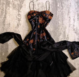 A-line Pink Spaghetti Strap Satin Applique Retro Prom Dress Birthday Party Dress HZ1024