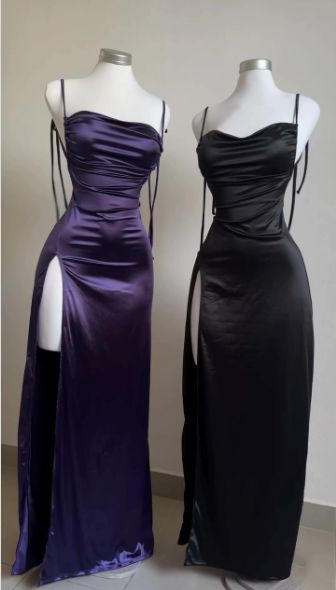 Blue Spaghetti Strap Bodycon Satin Elegant Prom Dresses Backless Party Dresses HZ1024