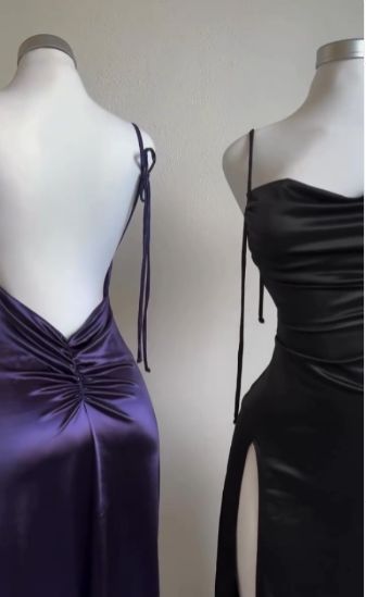Blue Spaghetti Strap Bodycon Satin Elegant Prom Dresses Backless Party Dresses HZ1024