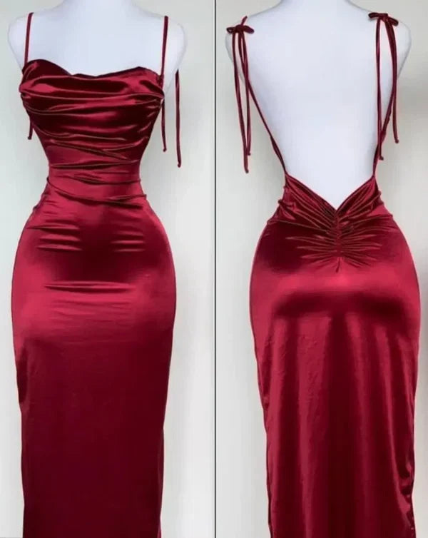 Blue Spaghetti Strap Bodycon Satin Elegant Prom Dresses Backless Party Dresses HZ1024