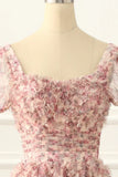 A-line Tulle Pleated Floral Long Prom Dress Adult Ceremony Graduation Prom Dress HZ1024