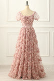 A-line Tulle Pleated Floral Long Prom Dress Adult Ceremony Graduation Prom Dress HZ1024