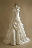 A-line Satin Lace Long Prom Dress Sweetheart Neck White Beaded Wedding Dress HZ1024