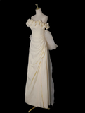 Yellow A-line Satin Off-shoulder Tulle Long Prom Dress Graduation Prom Dress Wedding Dress HZ1024