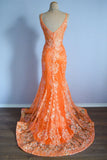 Mermaid Spaghetti Straps Sequins Applique Long Prom Dress Tulle Evening Dress HZ1024
