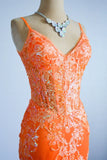 Mermaid Spaghetti Straps Sequins Applique Long Prom Dress Tulle Evening Dress HZ1024