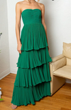 Green A-line Chiffon Strapless Layers Long Prom Dress Formal Evening Dress HZ1024