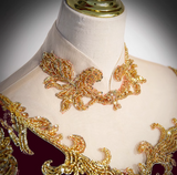 A-line Velvet Beaded Sequined Long Prom Dress with Gold Appliques Formal Evening Gown HZ1024