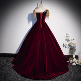 A-line Velvet Beaded Sequined Long Prom Dress with Gold Appliques Formal Evening Gown HZ1024