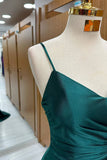 Dark Green Mermaid Spaghetti Strap Satin Long Prom Dress HZ1024