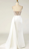 Satin Spaghetti strap Sweetheart Sequined Beaded Long Prom Dress Gorgeous Evening Dress HZ1024