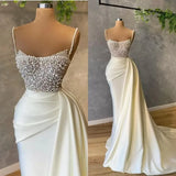 Satin Spaghetti strap Sweetheart Sequined Beaded Long Prom Dress Gorgeous Evening Dress HZ1024