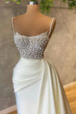 Satin Spaghetti strap Sweetheart Sequined Beaded Long Prom Dress Gorgeous Evening Dress HZ1024