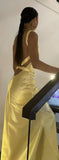 Mermaid V Neck Yellow Backless Long Prom Dress HZ1024