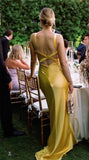 Mermaid V Neck Yellow Backless Long Prom Dress HZ1024