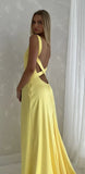 Mermaid V Neck Yellow Backless Long Prom Dress HZ1024