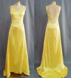 Mermaid V Neck Yellow Backless Long Prom Dress HZ1024