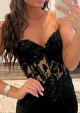 Sweetheart Beads Satin Long Prom Dress with Slit HZ1024