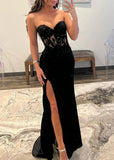 Sweetheart Beads Satin Long Prom Dress with Slit HZ1024