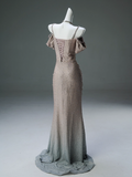 Straps Mermaid Beading Satin Long Prom Dress Rhinestone Formal Evening Dress HZ1024