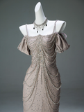 Straps Mermaid Beading Satin Long Prom Dress Rhinestone Formal Evening Dress HZ1024