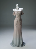Straps Mermaid Beading Satin Long Prom Dress Rhinestone Formal Evening Dress HZ1024