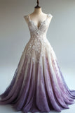 Straps Tulle Beaded Long Prom Dress Applique Sweetheart Neck Evening Gown HZ1024